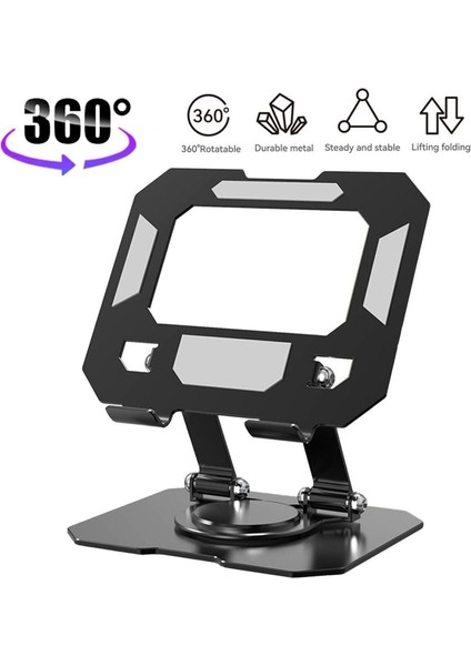 Masa Üstü Metal Tablet ve Telefon Tutucu 360 Derece Dönebilen Siyah Stand