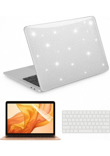 Apple Macbook Air 13 Air M1 M2 2020 Kılıf A1932 - A2174 - A2337 Uyumlu Kristal Simli Şeffaf Transparan Koruyucu Kapak