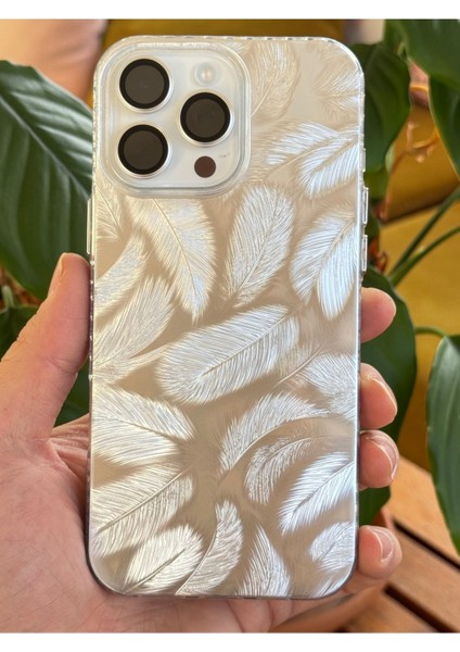 Apple iPhone 16 Pro Max Kılıf Parlak Beyaz Yaprak Desenli Darbe Emici Kamera Korumalı Renkli Kapak modelleri