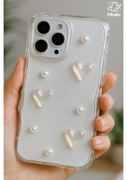 Apple iPhone 16 Pro Max Kılıf 3D Kalpli Inci Tasarımlı Desenli Kamera Korumalı Şeffaf Silikon Kapak modelleri