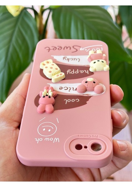 Apple iPhone 16E Uyumlu Kılıf Pembe Tavşan Tasarımlı Desenli Kamera Korumalı Yumuşak Silikon Kapa