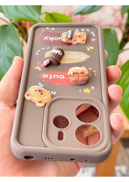 Xiaomi Redmi Note 14 4g Kılıf Tasarımlı Desenli Kamera Korumalı Ayıcık Kahve Yumuşak Silikon Kapak