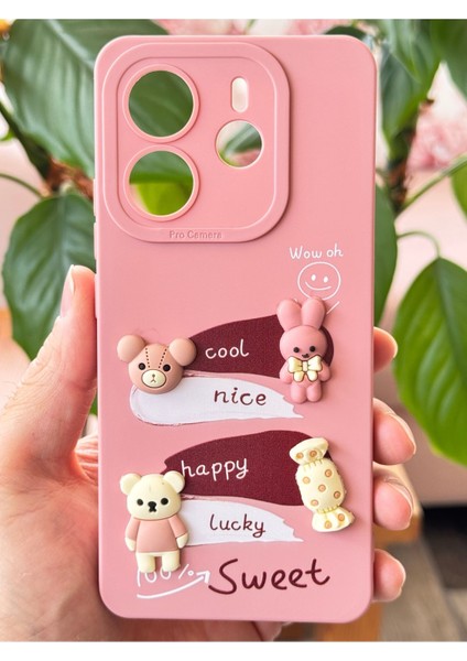 Xiaomi Redmi Note 14 4g Kılıf Kamera Korumalı Tavşan Figürlü Pembe Yumuşak Silikon Kapak fiyatları