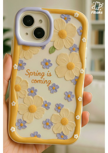Apple iPhone 15 Plus Kılıf Tasarımlı Desenli Kamera Korumalı Papatya Çiçek Renkli Silikon Kapak