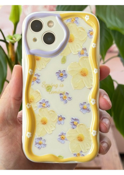 Apple iPhone 15 Plus Kılıf Tasarımlı Desenli Kamera Korumalı Papatya Çiçek Renkli Silikon Kapak