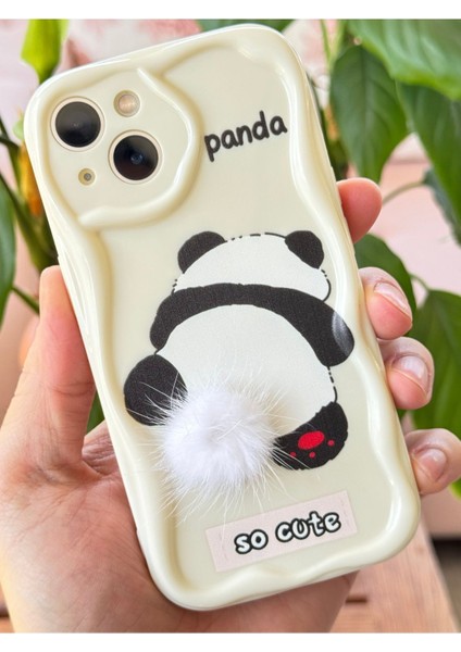 Apple iPhone 13 Uyumlu Kılıf Tasarımlı Desenli Kamera Korumalı Panda Beyaz Püsküllü Silikon Kapak fiyatları