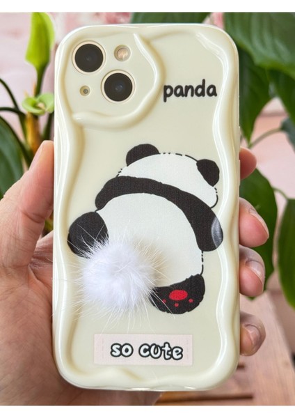 Apple iPhone 13 Uyumlu Kılıf Tasarımlı Desenli Kamera Korumalı Panda Beyaz Püsküllü Silikon Kapak modelleri