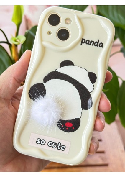 Apple iPhone 13 Uyumlu Kılıf Tasarımlı Desenli Kamera Korumalı Panda Beyaz Püsküllü Silikon Kapak fırsatları