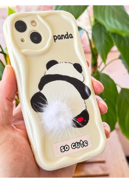 Apple iPhone 13 Uyumlu Kılıf Tasarımlı Desenli Kamera Korumalı Panda Beyaz Püsküllü Silikon Kapak indirimleri