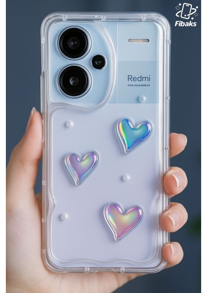 Xiaomi Redmi Note 13 Pro Plus Kılıf 3D Kalpli Inci Tasarımlı Desenli Kamera Korumalı Silikon Kapak
