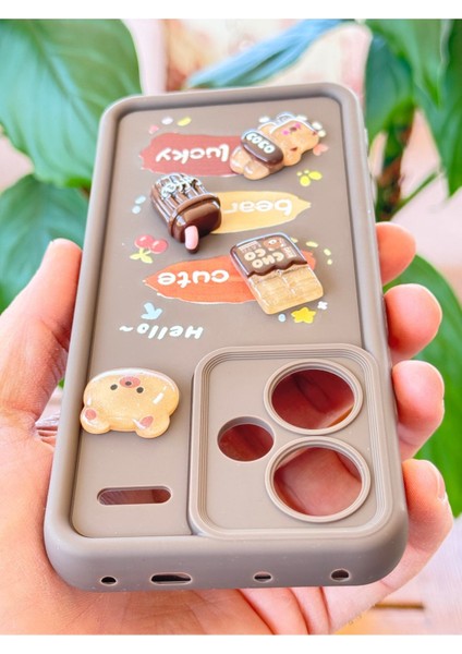 Xiaomi Redmi Note 13 Pro Plus 5g Kılıf Tasarımlı Desenli Kamera Korumalı Ayıcık Kahve Yumuşak Silikon Kap