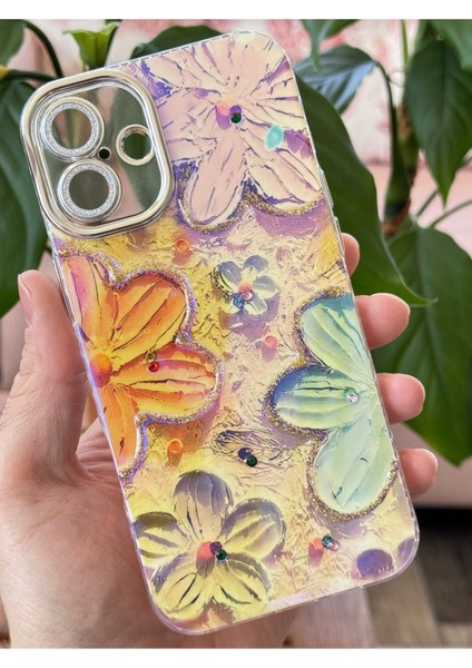 Apple iPhone 16 Kılıf Renk Değiştiren Taşlı Kamera Lens Korumalı Pembe Çiçek Desenli Darbe Emici Kapak fırsatları