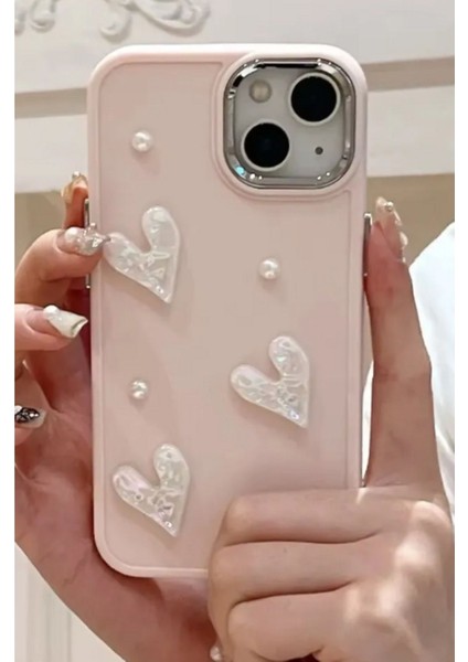 Apple Iphone 13 - 14 - 15 Kılıf Kamera Çıkıntılı Fiyonk Inci Desenli Pembe Yumuşak Silikon Kapak fırsatları