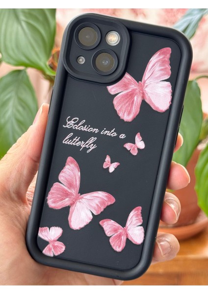 Apple iPhone 13 Kılıf Yumuşak Dokulu Kelebek Desenli Yumuşak Kamera Korumalı Silikon Kapak
