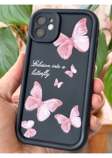 Apple iPhone 11 Kılıf Yumuşak Dokulu Kelebek Desenli Yumuşak Kamera Korumalı Silikon Kapak