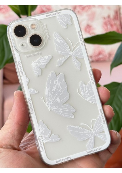 Apple iPhone 13 Uyumlu Kılıf Tasarımlı Desenli Kamera Korumalı Şeffaf Kelebek Esnek Yumuşak Silikon Kapak