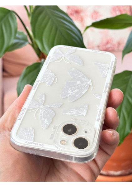 Apple iPhone 13 Uyumlu Kılıf Tasarımlı Desenli Kamera Korumalı Şeffaf Kelebek Esnek Yumuşak Silikon Kapak