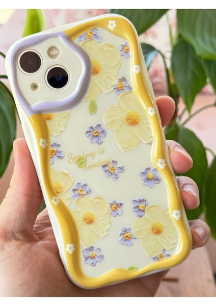 Apple iPhone 15 Uyumlu Kılıf Tasarımlı Desenli Kamera Korumalı Papatya Çiçek Renkli Silikon Kapak