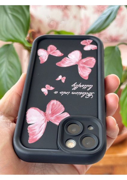 Apple iPhone 13 Kılıf Yumuşak Dokulu Kelebek Desenli Yumuşak Kamera Korumalı Silikon Kapak