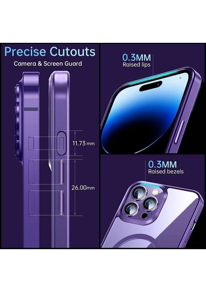 Apple iPhone 14 Pro Max Kılıf Wireless Şarj Magsafe Destekli Renkli Parlak Hassas Butonlu Kamera Korumalı Darbe Emici Kapak