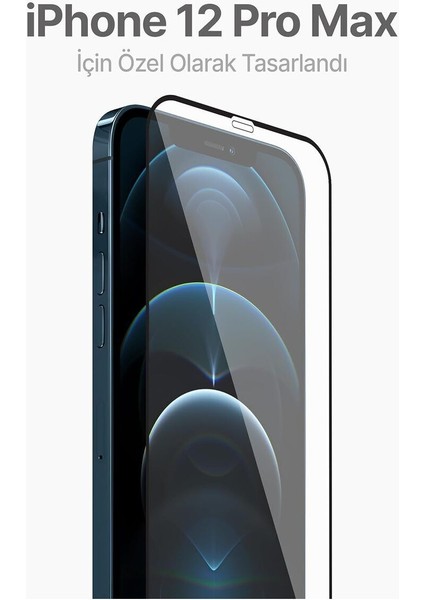Apple iPhone 12 Pro Max Uyumlu Kolay Uygulama Aparatlı Siyah Çerçeveli Tam Kapatan Cam Ekran Koruyucu fiyatları
