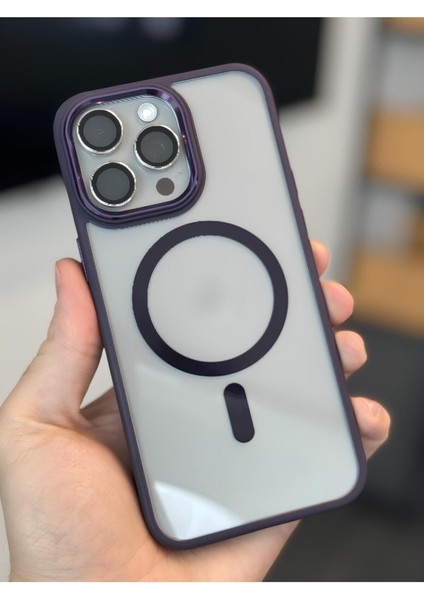 Apple iPhone 15 Pro Max Kılıf Kamera Çıkıntılı Margsafe Wireless Şarj Destekli Kenarı Renkli Hassas Butonlu Kapak
