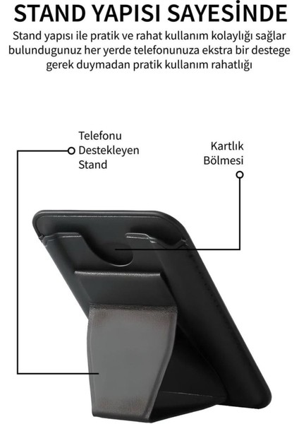 Apple iPhone Samsung Galaxy Uyumlu Magsafe Manyetik Standlı Deri Magsafe Cüzdan Kartlık fiyatları