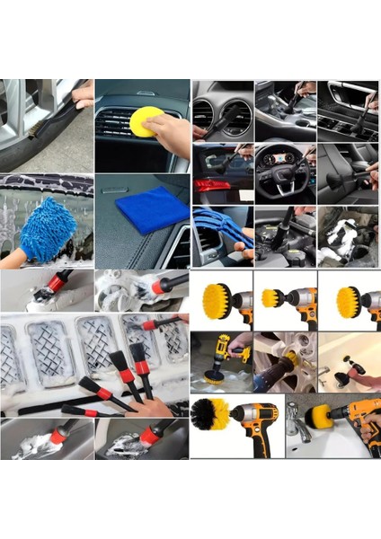 Premium 26 Parça Ful+Ful Profesyonel Araç Detaylı Temizlik Seti, Matkap Uçlu Ultra Sağlam Tam Set indirimleri