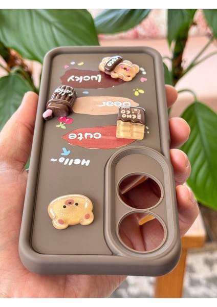 Oppo A60 Kılıf Ayıcık Kahve Tasarımlı Desenli Kamera Korumalı Yumuşak Silikon Kapak