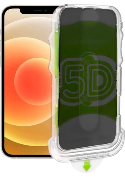 Apple iPhone 12 Pro Max Uyumlu Kolay Uygulama Aparatlı Siyah Çerçeveli Tam Kapatan Hayalet Cam Ekran Koruyucu