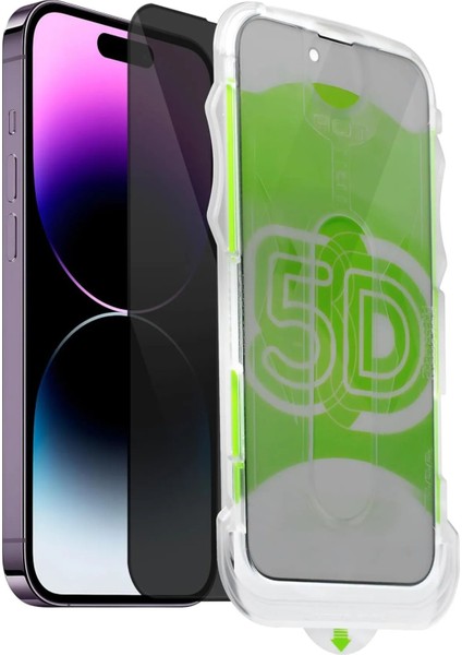 Apple iPhone 14 Pro Uyumlu Kolay Uygulama Aparatlı Siyah Çerçeveli Tam Kapatan Hayalet Cam Ekran Koruyucu