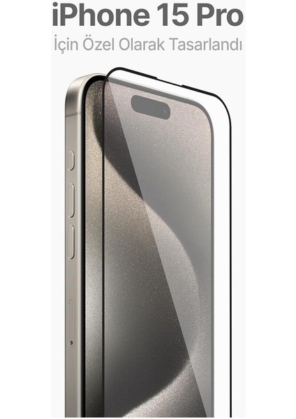 Apple iPhone 15 Pro Uyumlu Kolay Uygulama Aparatlı Siyah Çerçeveli Tam Kapatan Cam Ekran Koruyucu fiyatları
