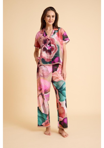 Paradise Sklamen Ultra Hafif Viskon Ipeksi Pijama Set