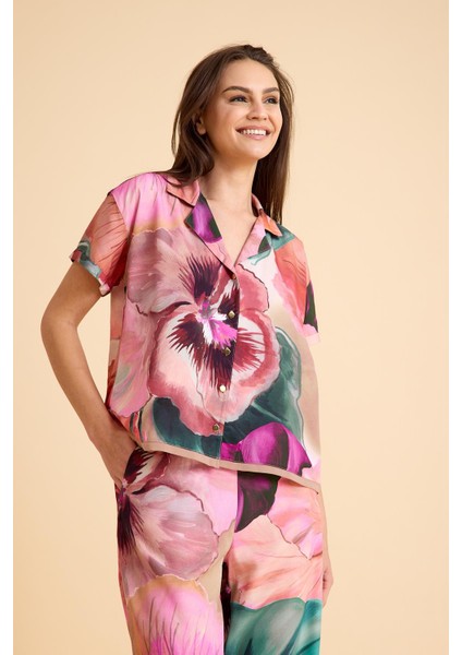 Paradise Sklamen Ultra Hafif Viskon Ipeksi Pijama Set