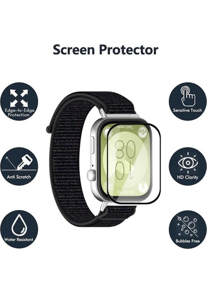 Huawei Watch Fit 3 Uyumlu Tam Kaplayan Kavisli Siyah Çerçeveli Pet Saat Ekran Koruyucu fiyatları