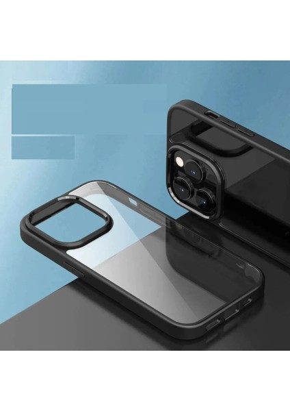 Apple iPhone 15 Pro Max Kılıf Kamera Çıkıntılı Kenarı Renkli Arkası Şeffaf Hassas Butonlu Kapak