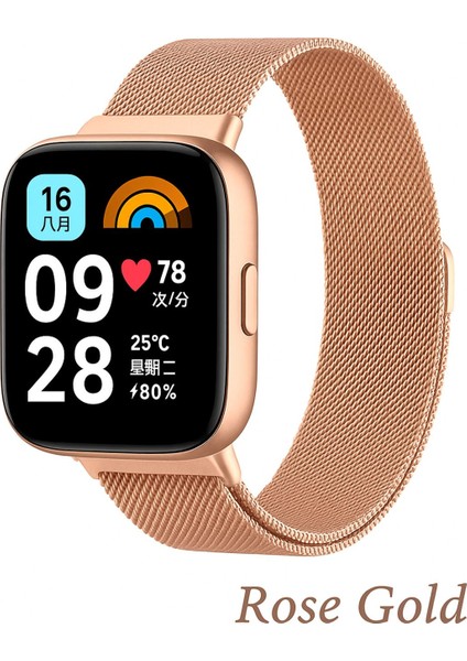 Xiaomi Redmi Watch 3 Active Uyumlu Metal Hasır Örgü Mıknatıslı Ayarlanabilir Paslanmaz Kordon