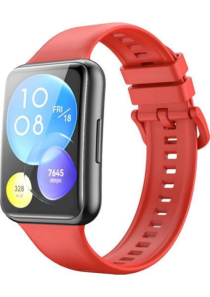 Huawei Watch Fit 2 Kordon Kayış Bleklik Esnek Yumuşak Premium Spor Silikon Kırmızı