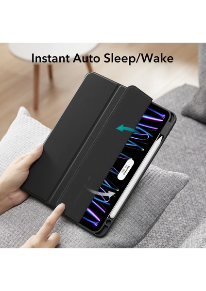 iPad Pro 11 (4./3./2./1. Nesil) Rebound Yumuşak Kapaklı, Kalem Tutuculu Üç Katlı Kılıf.