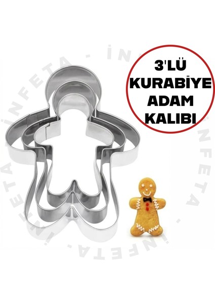 3 Adet Farklı Boy Gingermen Kurabiye Adam Kalıbı
