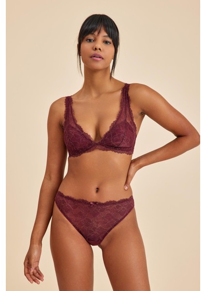 Roma Bordo Balensiz Dantelli Dolgusuz Üçgen Bralet Sütyen modelleri