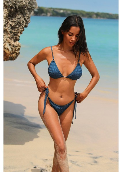Olympos Petrol Mavisi Yandan Ip Bağlamalı Bikini Altı