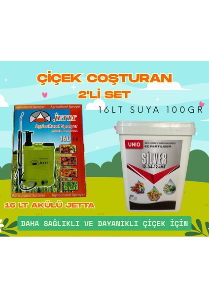 16 Lt Akülü Sırt Pompası + Çiçek Coşturan Sılver Fosfor Yaprak ve Toprak Gübresi(1kg)