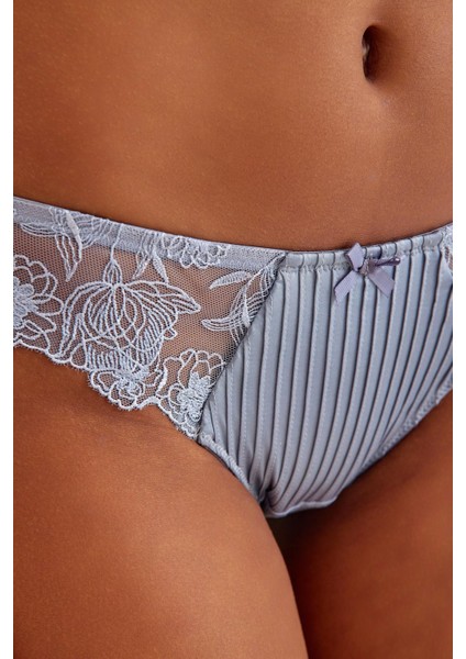 Paris Gri Mavi Dantelli Slip Külot