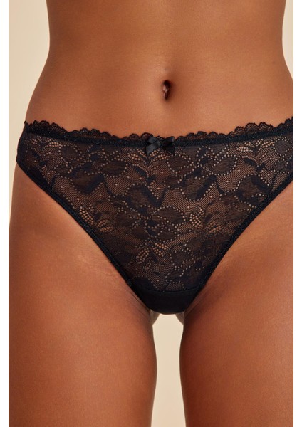 Roma Siyah Dantelli Slip Külot