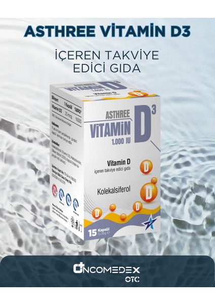 Asthree Vitamin D3 (Kolekalsiferol) İçeren Takviye Edici Gıda (30 Kapsül)