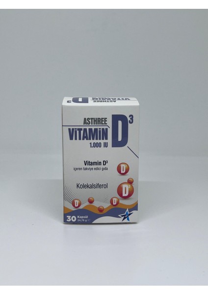 Asthree Vitamin D3 (Kolekalsiferol) İçeren Takviye Edici Gıda (30 Kapsül) fiyatları