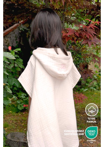 Bebek/çocuk Bornoz 4 Kat Müslin Panço Pembe Nakışlı %100 Pamuk - Krem fiyatları