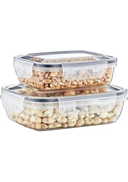2'li Dikdörtgen Contalı Saklama Kabı Seti 565ML-975ML Bpa Free