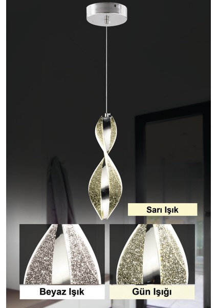Istanbul Avize Mars Tekli Gümüş LED 3 Renk Modern Ledli Avize